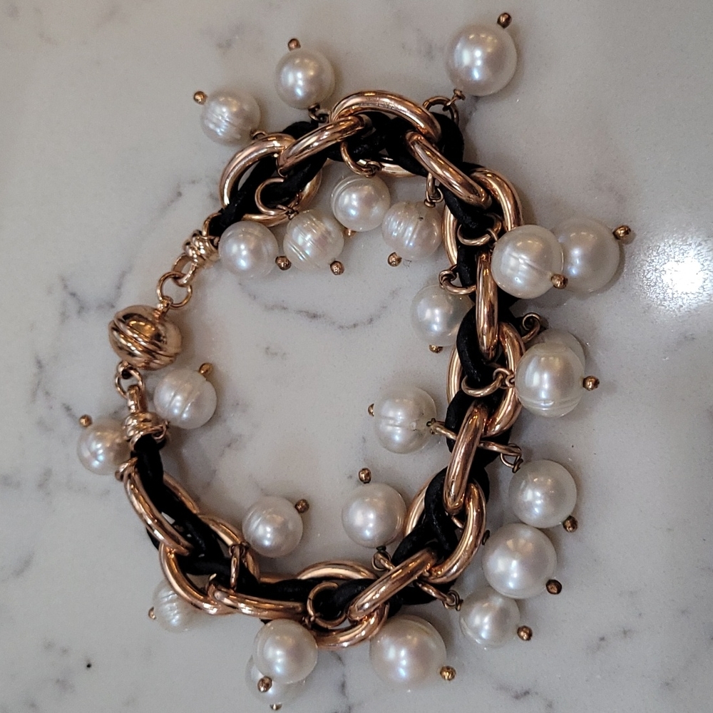 Honora Italian Bronze Leather & Pearl Bracelet